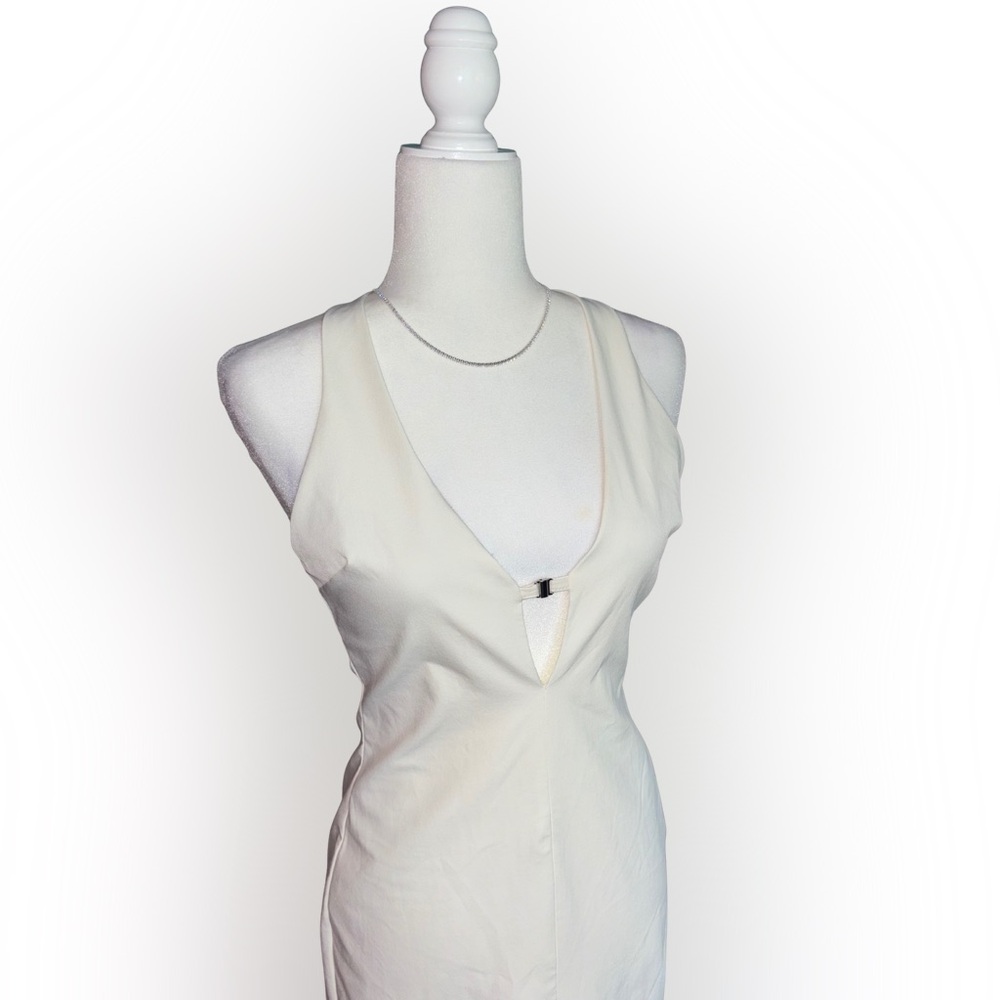 Zara Cream Keyhole Cutout Front Midi Dress NWT Size S Classic Chic Style - Picture 3 of 9
